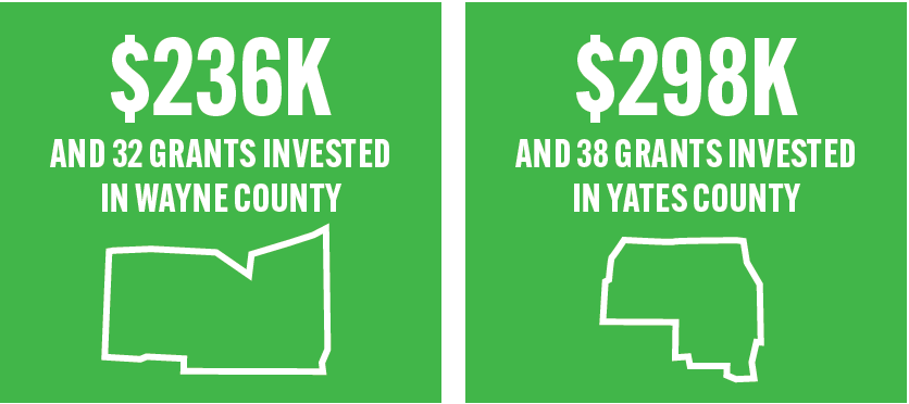 $236k and 32 grants invested in Wayne County. $298k and 38 grants invested in Yates County.