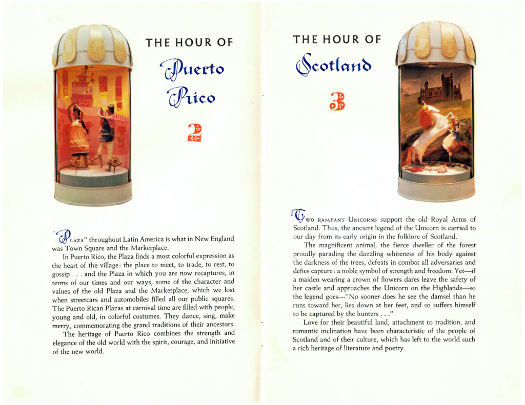 The Hour of Puerto Rico and the Hour of Scotland dioramas and descriptions