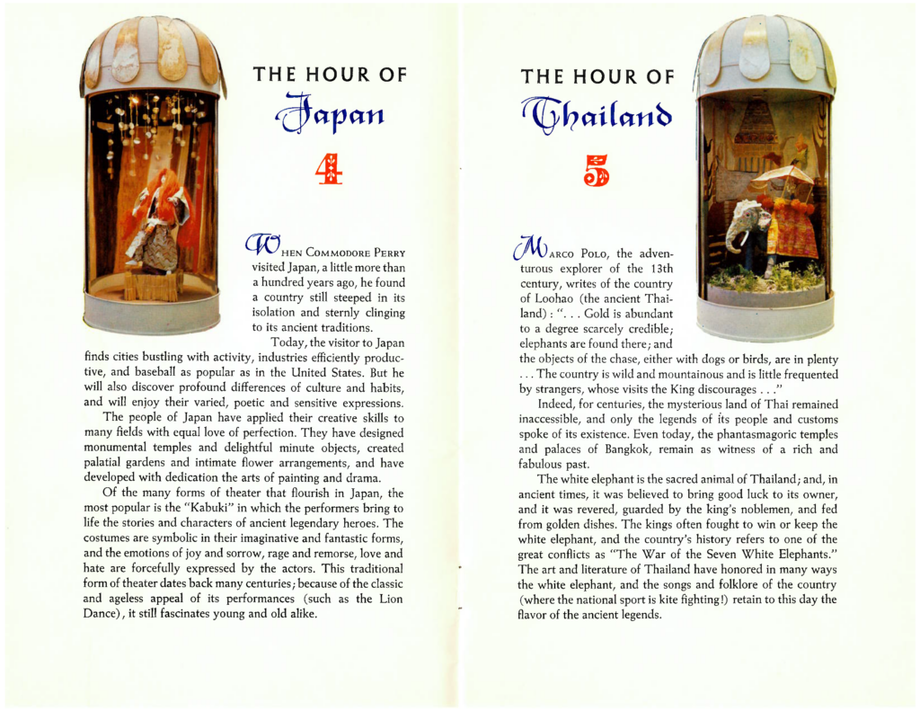 The Hour of Japan and the Hour of Thailand dioramas and descriptions