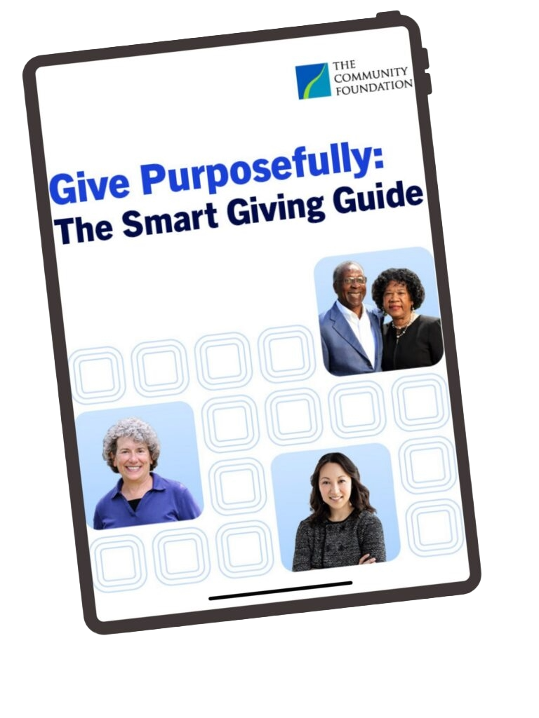 tablet with the front cover of the guide "Give Purposefully: The Smart Giving Guide."